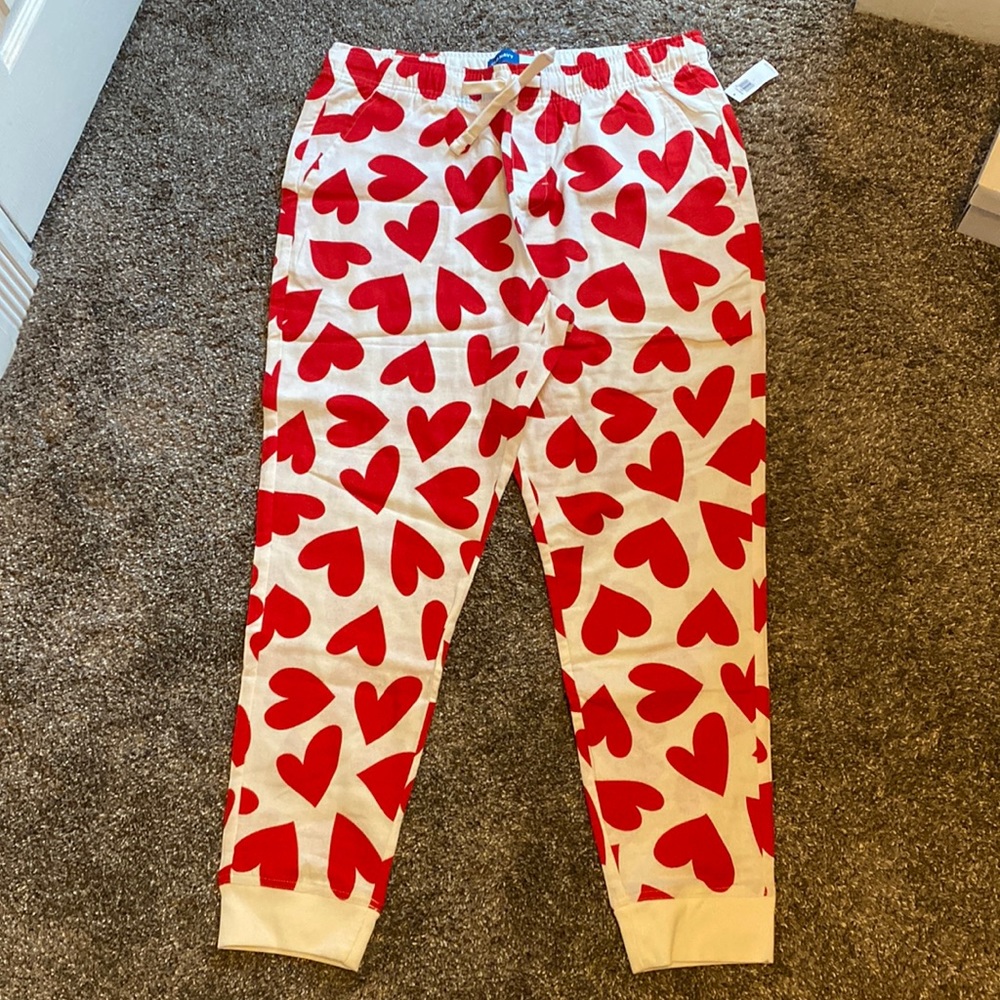 Old Navy Hearts Mens Flannel Lightweight Pajama Jogger Pants sz L NWT